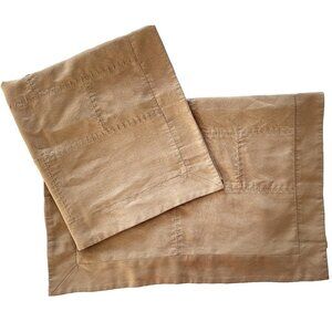 Pair POTTERY BARN Pillow Shams Standard Size Ultra Suede Patchwork Tan Western